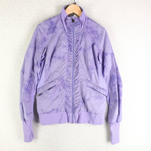 Lululemon Jacket Womens 8 Pruple Marble Full Zip Ruffle Athletic Performance - Picture 1 of 9